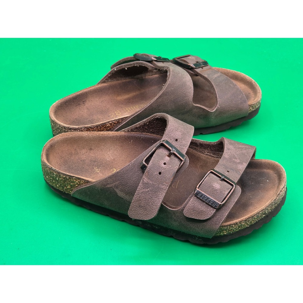 Birkenstock Arizona Kids Sandals Size 28 C10 Brown Metallic Two Strap Slides